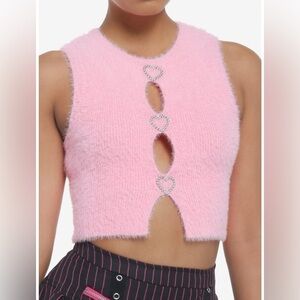 Hot Garbage Pink Heart Rinestone Crop Top